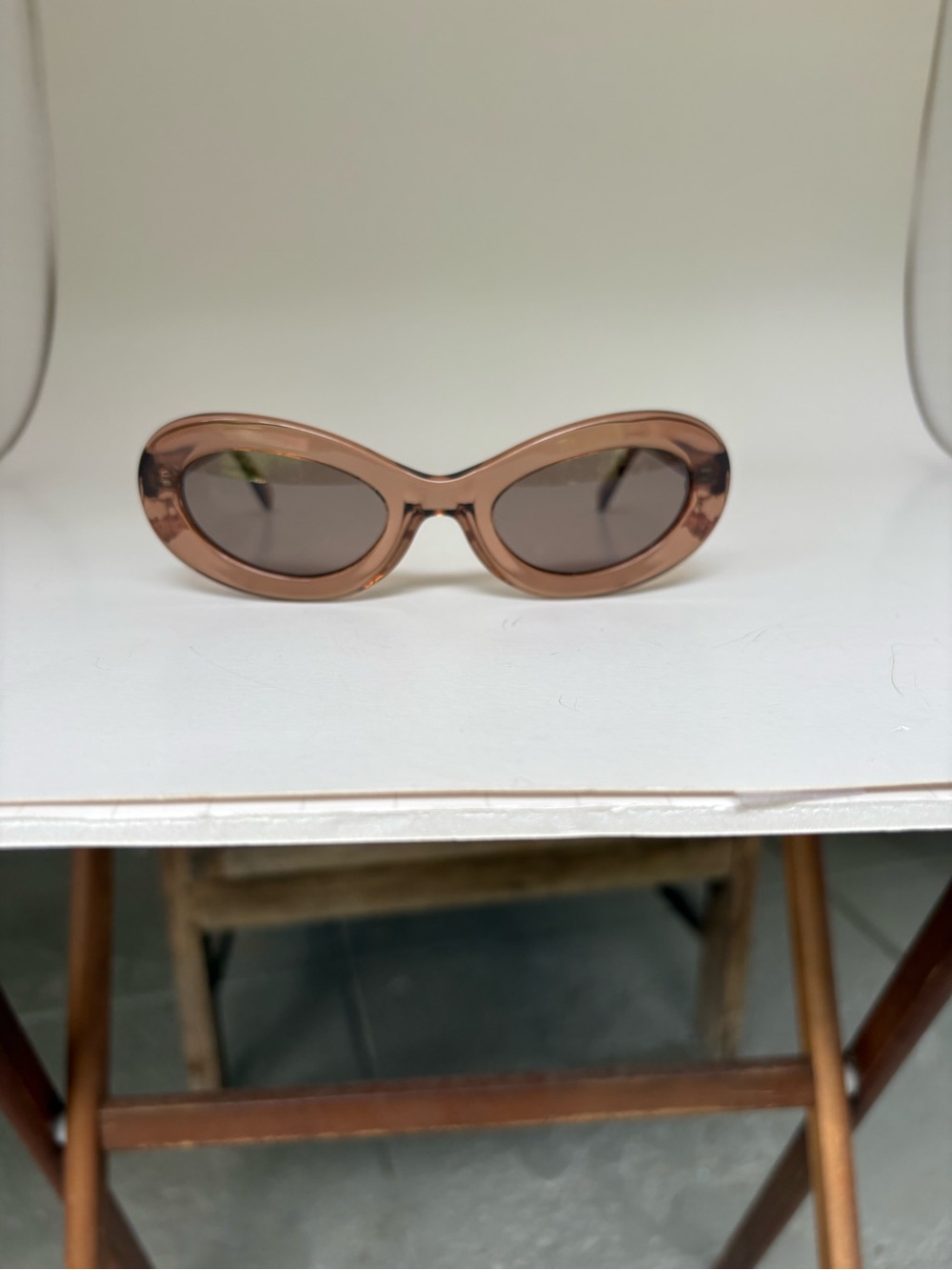 POMS "Giro” Designer Sunglasses Clear Brown Oval Cat Eye UV400